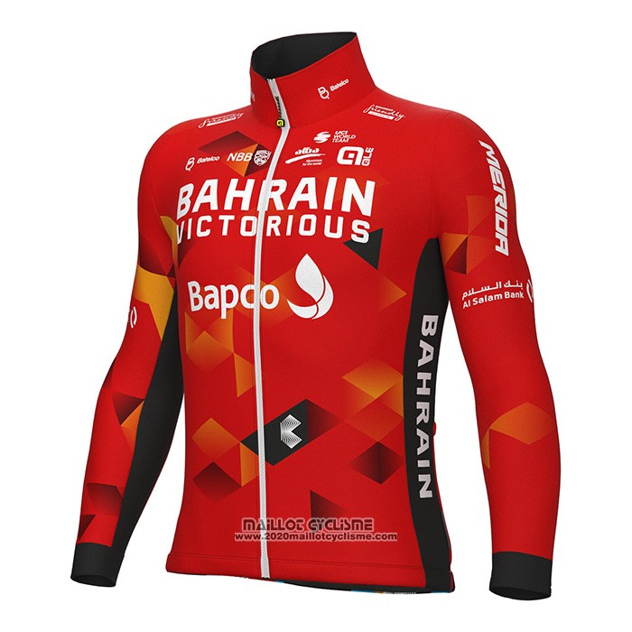 2022 Maillot Cyclisme Bahrain Victorious Rouge Manches Longues et Cuissard